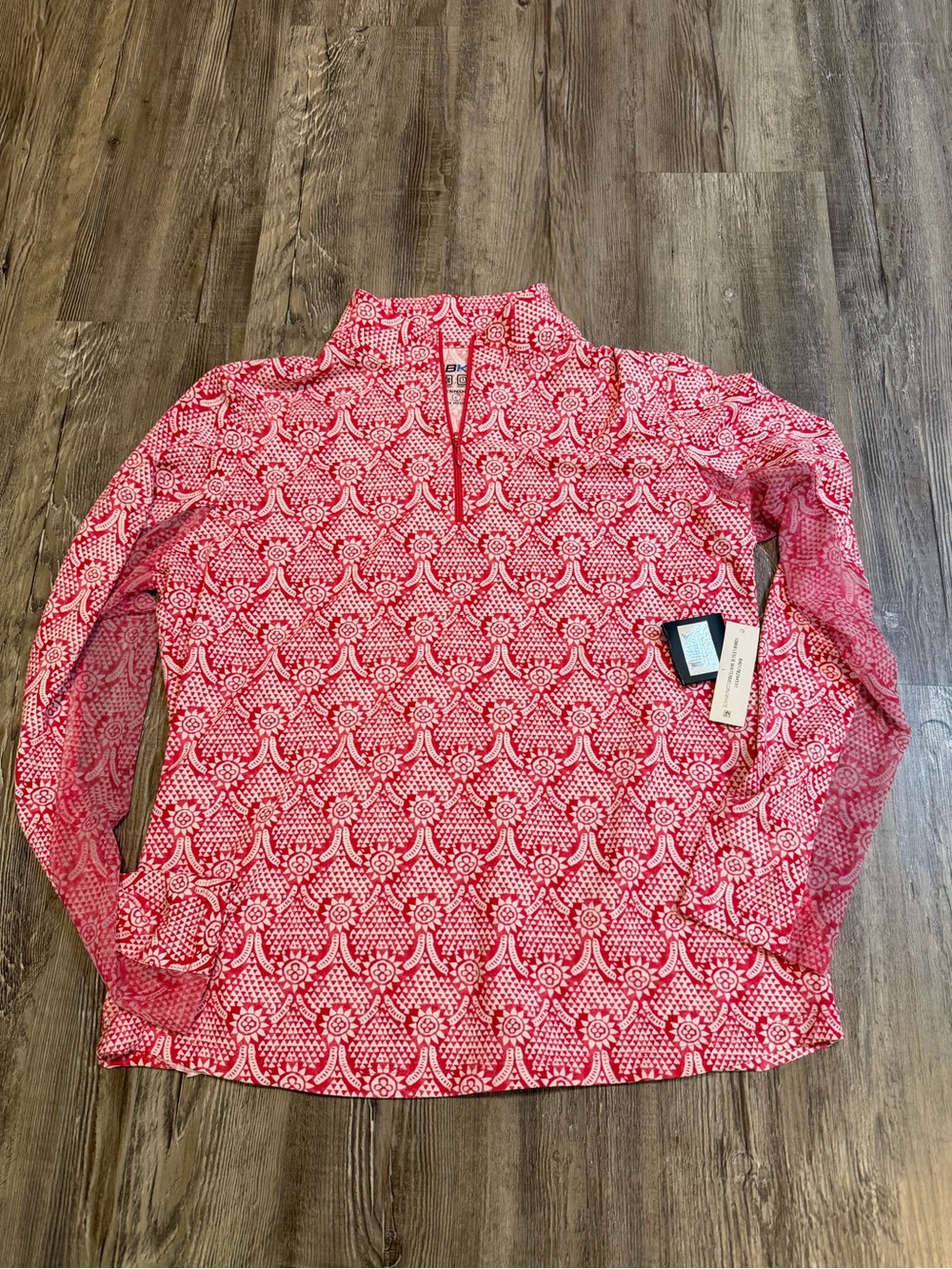 IBKUL Women's Pink Patterned Long-Sleeve Quarter Zip Pullover size large